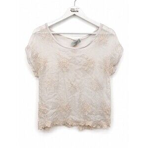 Angela Moda Ivory Lace Sheer Short Sleeve Top Silk Blend Coquette Floral Small